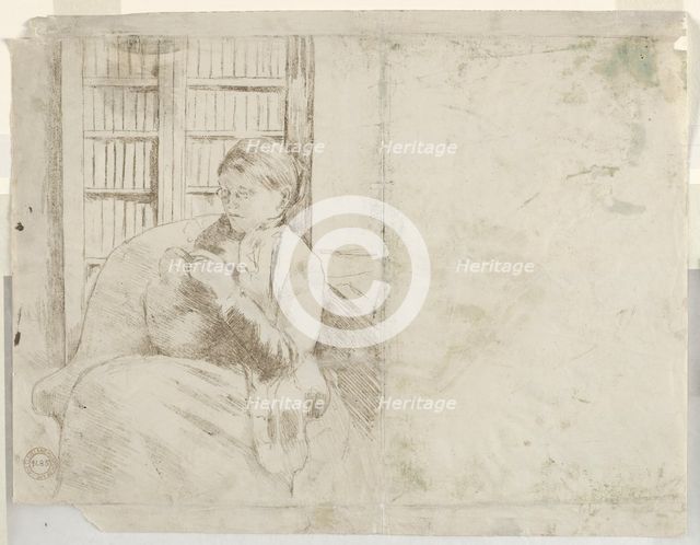 Knitting in the Library (verso), c. 1881. Creator: Mary Cassatt (American, 1844-1926).