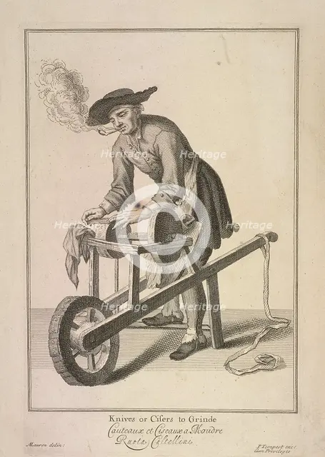 'Knives or Cisers to Grinde', Cries of London, (1688?). Artist: Anon
