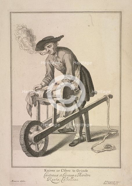 'Knives or Cisers to Grinde', Cries of London, (1688?). Artist: Anon
