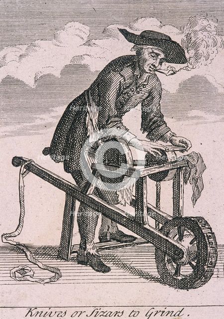 'Knives or Sizars to Grind', Cries of London, (c1688?). Artist: Anon