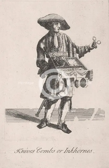 'Knives Combs or Inkhornes', Cries of London, c1688. Artist: Anon