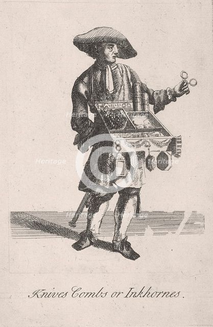 'Knives Combs or Inkhornes', Cries of London, c1688. Artist: Anon