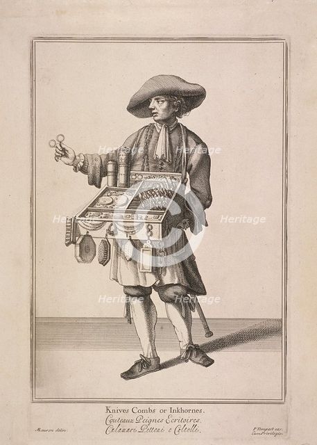 'Knives Combs or Inkhornes', Cries of London, (c1688?). Artist: Pierce Tempest
