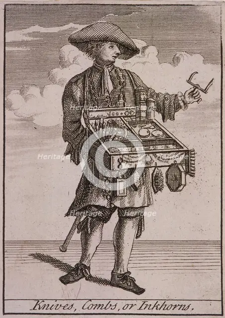 'Knives, Combs, or Inkhorns', Cries of London, (c1688?). Artist: Anon