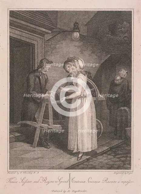 'Knives Scissars and Razors to Grind', Cries of London, c1795. Artist: Vogel