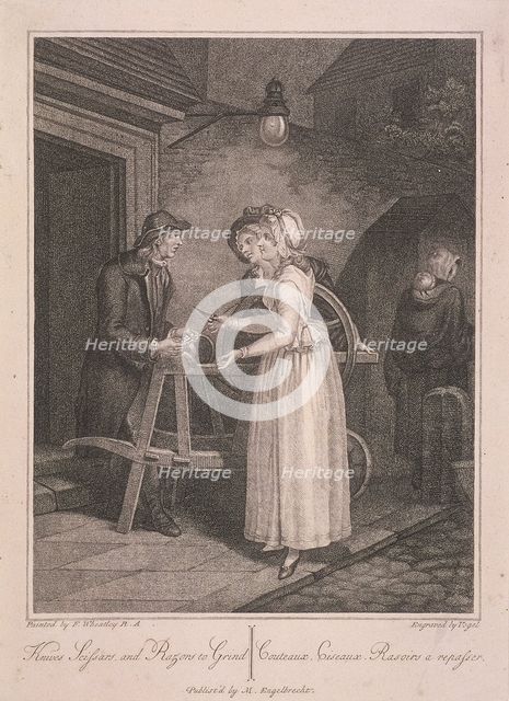 'Knives Scissars and Razors to Grind', Cries of London, c1795. Artist: Vogel
