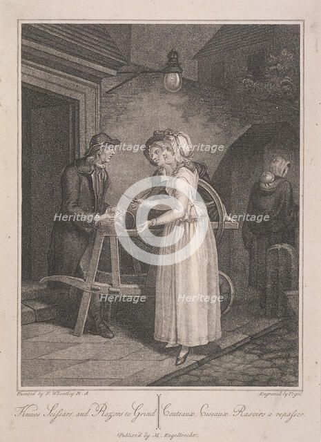 'Knives Scissars and Razors to Grind', Cries of London, c1795. Artist: Vogel