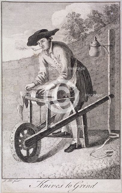 'Knives to Grind', Cries of London, c1750. Artist: JM