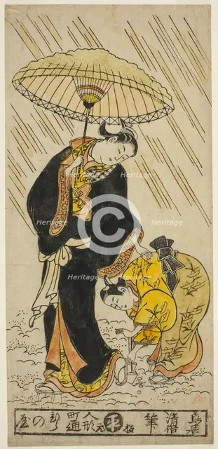 Knocking the snow from a pair of clogs, c. 1730s. Creator: Torii Kiyomasu.