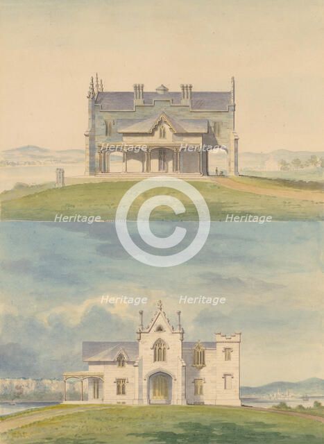 Knoll for William and Philip R. Paulding, Tarrytown (south and east [front] elevations), 1838. Creator: Alexander Jackson Davis.