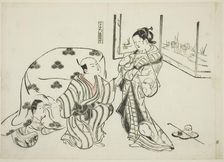 Kotatsu Dojoji, no. 5 from a series of 12 prints depicting parodies of plays, c. 1716/35. Creator: Okumura Masanobu