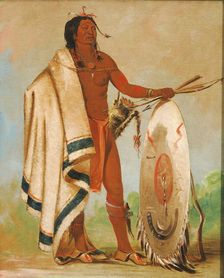 Kotz-a-tó-ah, Smoked Shield, a Distinguished Warrior, 1834. Creator: George Catlin