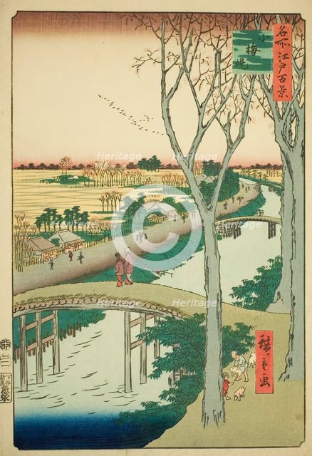 Koume Embankment (Koumezutsumi), from the series "One Hundred Famous Views of Edo..., 1857. Creator: Ando Hiroshige.