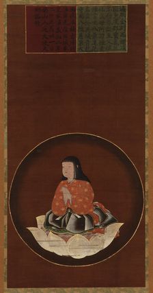 Kobo Daishi as a child seated on a lotus, Muromachi period, 15th-16th century. Creator: Unknown