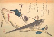 Kochi Fish with Eggplant, from the series Uozukushi (Every Variety of Fish), 1830s., 1830s. Creator: Ando Hiroshige