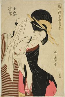 Koharu and Jihei, from the series "Fashionable Patterns in Utamaro Style..., Japan, c. 1798/99. Creator: Kitagawa Utamaro