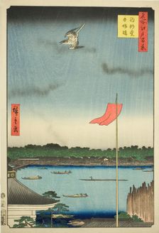 Komagata Hall and Azuma Bridge (Komagatado Azumabashi), from the series "One..., 1857. Creator: Ando Hiroshige