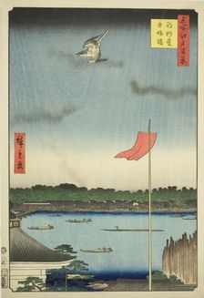 Komagata Hall and Azuma Bridge (Komagatado Azumabashi), from the series "One..., 1857. Creator: Ando Hiroshige