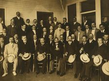 Komura and Takahira, with newspapermen, 1905. Creator: Unknown