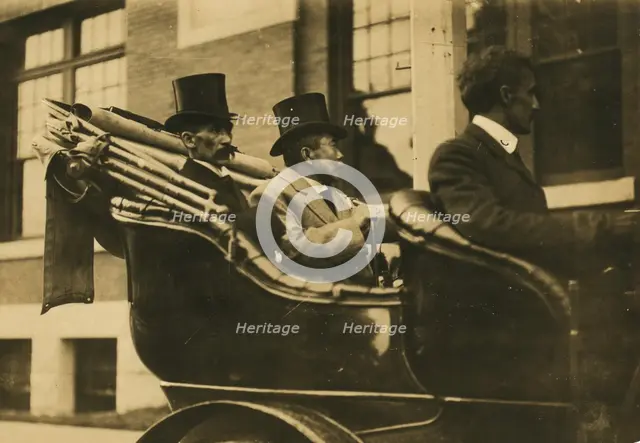 Komura and Takahira arriving at peace conference building, 1905. Creator: Unknown.