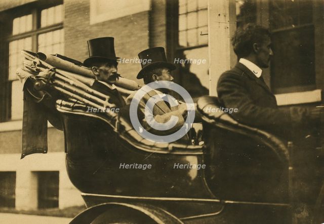 Komura and Takahira arriving at peace conference building, 1905. Creator: Unknown.
