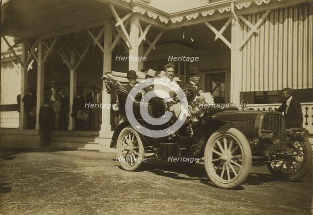 Komura and Takahira leaving Wentworth Hotel for peace conference, 1905. Creator: Unknown.