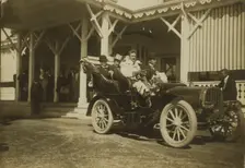 Komura and Takahira leaving Wentworth Hotel for peace conference, 1905. Creator: Unknown