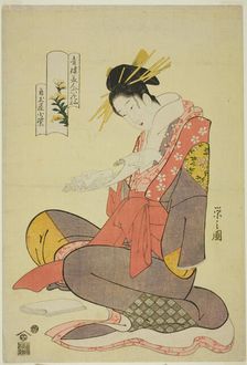 Komurasaki of the Kadotamaya, from the series Six Flowery Immortals..., c. 1794/95. Creator: Hosoda Eishi