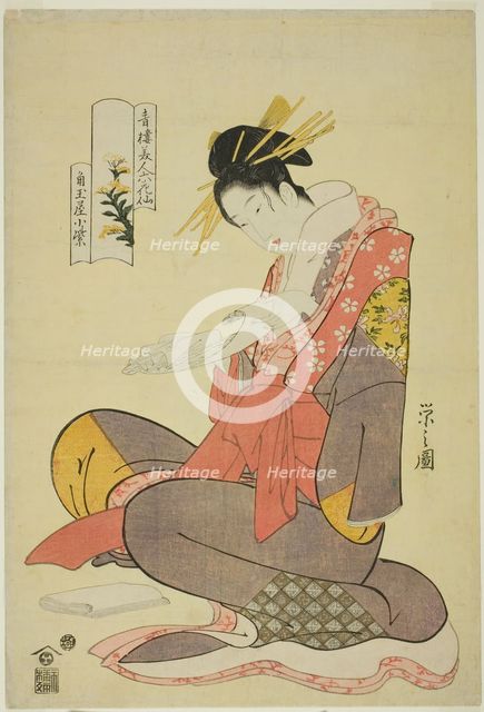 Komurasaki of the Kadotamaya, from the series Six Flowery Immortals..., c. 1794/95. Creator: Hosoda Eishi.