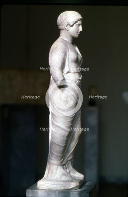 Kore, Persephone wearin Ionaian Chiton and Himation Attic Sculpture, c420 BC Artist: Unknown.