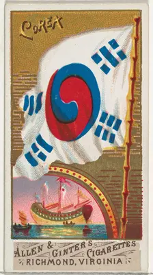 Korea, from Flags of All Nations, Series 1 (N9) for Allen & Ginter Cigarettes Brands, 1887. Creator: Allen & Ginter