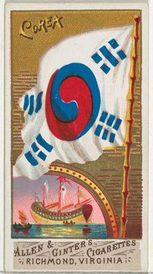 Korea, from Flags of All Nations, Series 1 (N9) for Allen & Ginter Cigarettes Brands, 1887. Creator: Allen & Ginter