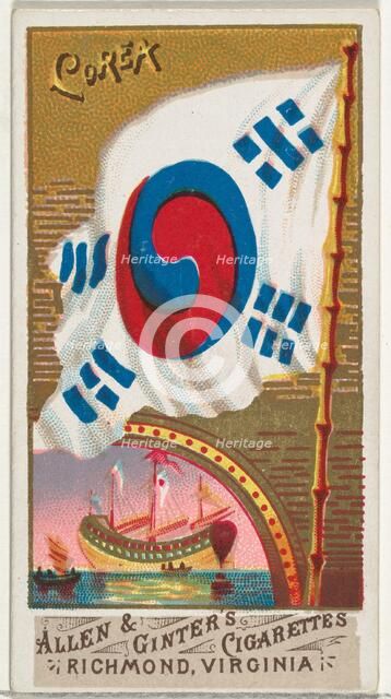 Korea, from Flags of All Nations, Series 1 (N9) for Allen & Ginter Cigarettes Brands, 1887. Creator: Allen & Ginter.