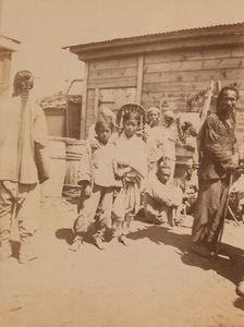 Korean children, Chinese men, and others at the farmers market, Vladivostok, Russia, 1899. Creator: Eleanor Lord Pray