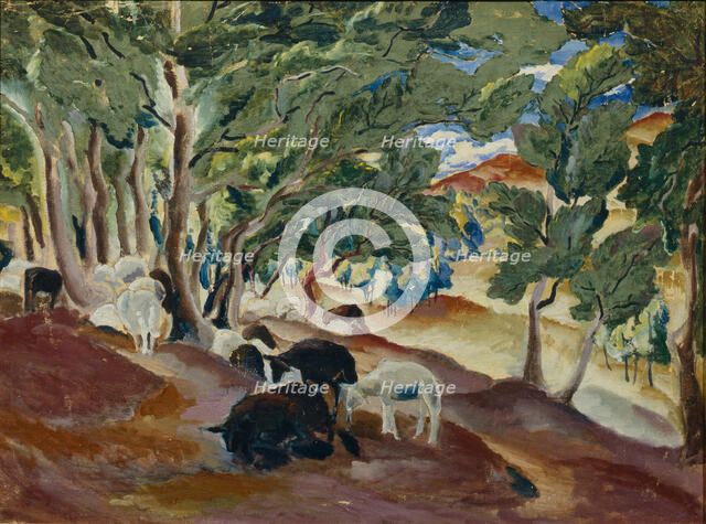 Korolkovskiye Dachas. Sheeps at the Edge of the Forest, 1918. Artist: Kravchenko, Alexei Ilyich (1889-1940)