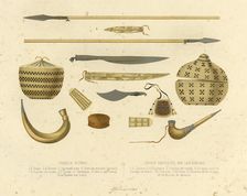 Koryak Artifacts. 1-2. Spears; 3-4. Scabbards; 5. Road Knife; 6. Woman's Knife; 7-8. Grass..., 1856. Creator: Ivan Dem'ianovich Bulychev