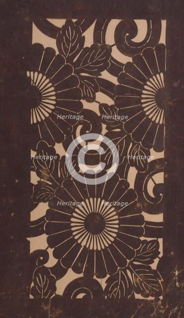 Katagami stencil with images of chrysanthemums, between 1900 and 1952. Creator: Unknown.