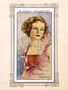 Katharine Hepburn Collectables Picture of movie stars that came with the Players cigarette packet, 1 Creator: Unknown