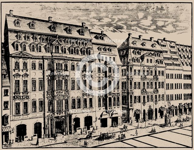 Katharinenstrasse in Leipzig. In the centre - Café Zimmermann, where the Collegium Musicum held week