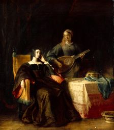 Katherine of Aragon with her Maid, 1826. Creator: Charles Robert Leslie