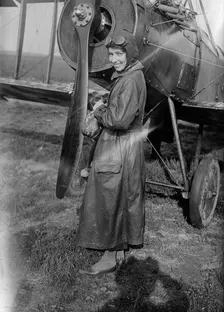 Katherine Stinson with her biplane, between c1915 and c1920. Creator: Bain News Service
