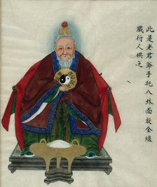 Kau Jun, the venerable gentleman wearing traditional costume, holding the..., 1800-1899. Creator: Unknown