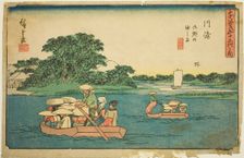 Kawasaki: Ferry Boats at Rokugo (Kawasaki, Rokugo no watashibune), from the series..., c. 1841/44. Creator: Ando Hiroshige