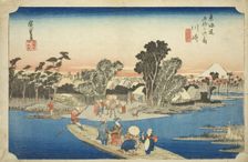 Kawasaki: The Rokugo Ferry (Kawasaki, Rokugo watashibune), from the series "Fifty..., c. 1833/34. Creator: Ando Hiroshige