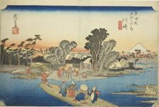 Kawasaki: The Rokugo Ferry (Kawasaki, Rokugo watashibune), from the series "Fifty..., c. 1833/34. Creator: Ando Hiroshige