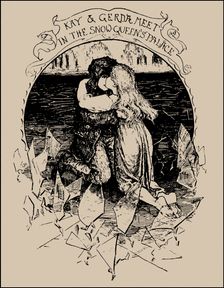 Kay and Gerda. The Snow Queen. Illustration from The Pink Fairy Book by Andrew Lang, 1897