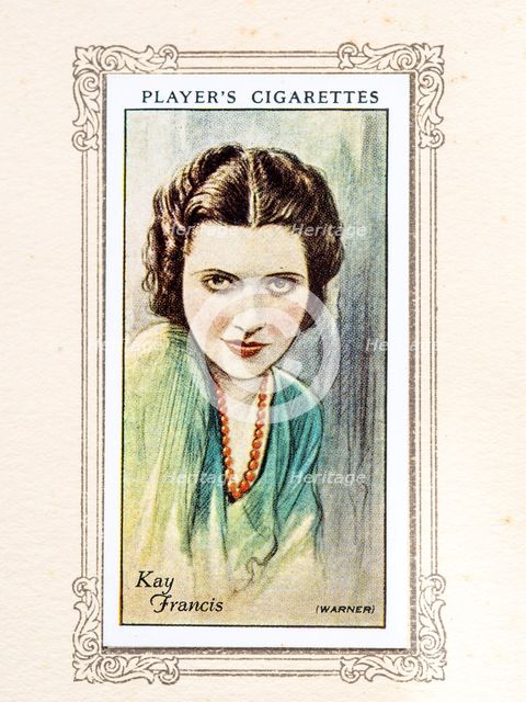 Kay Francis Collectables Picture of movie stars that came with the Players cigarette packet, 1934.  Creator: Unknown.