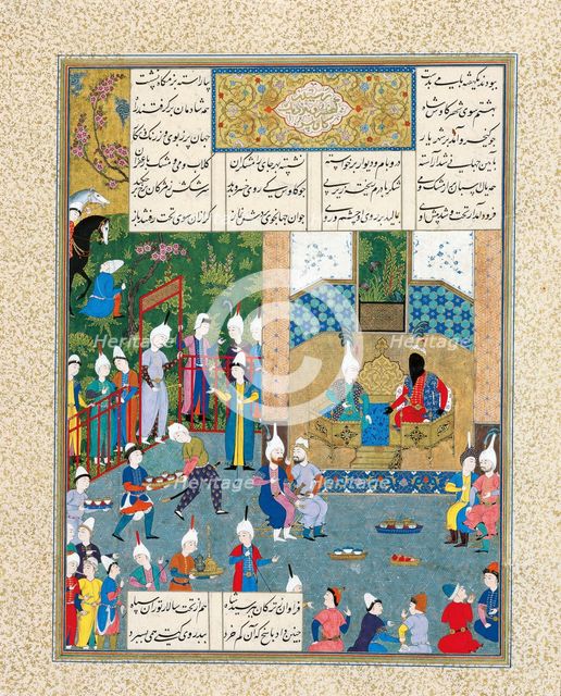 Kay Khusraw Welcomed by his Grandfather, Kay Kaus, King of Iran (Manuscript illumination from the ep Artist: Iranian master  