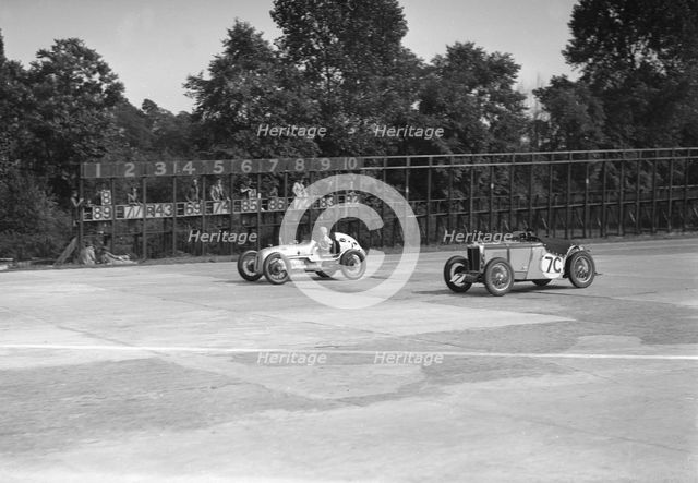 Kay Petre's Austin OHC 744 cc, LCC Relay GP, Brooklands, 26 July 1937. Artist: Bill Brunell.