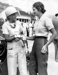 Kaye Petre (left) with Elsie Wisdom at Brooklands. Creator: Unknown